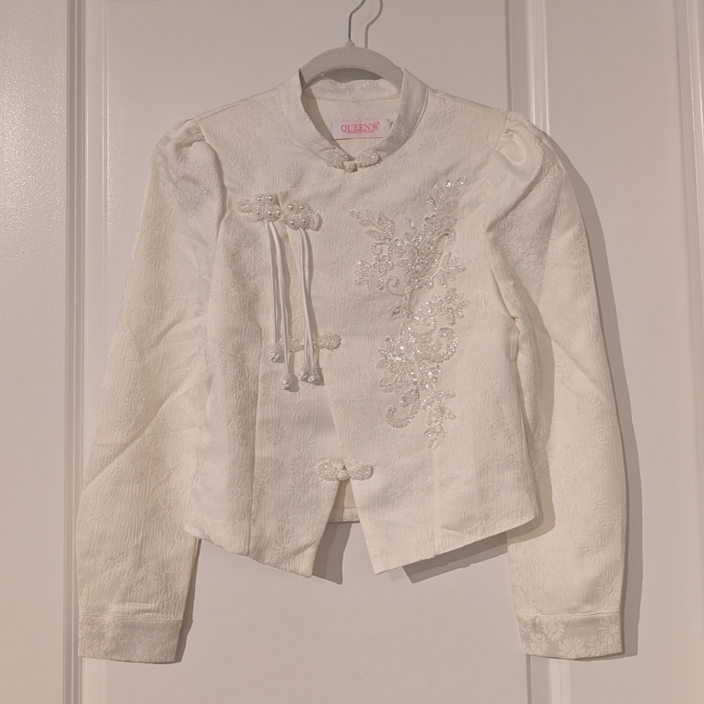 Ivory Cheongsam Top With Pearl And Sequin Embellishments (NWOT)